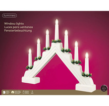 Lumineo LED elljusstake med 7 ljus, vit, varmvitt sken, för inomhusbruk, batteridriven och 6-timmars timer.