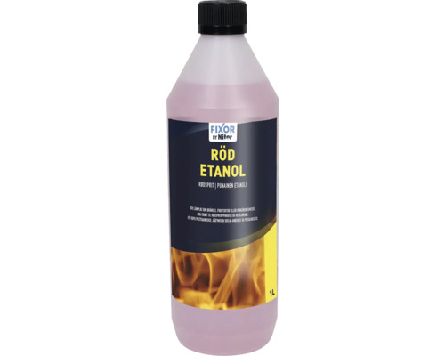 Fixor by Nitor Röd Etanol 1 liter i plastflaska, lämplig som bränsle, frostskydd eller rengöringsmedel.