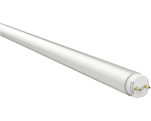 Vitt LED-lysrör med G13-sockel och matt diffusor.