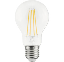 LED-filamentlampa i päronform med E27-sockel av klart glas.
