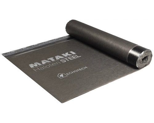 Mataki Haloten Steel underlagsduk, svart, delvis utrullad, med Echotech Logo.