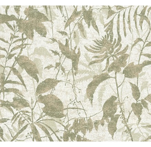 Tapet med botaniskt mönster av blad och blommor med strukturerad yta.