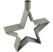 Grön stjärnformad ljusstake av räfflad metall med ljushållare upptill.