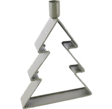 Ljusstake av räfflad metall i form av en julgran, grå, för ett kronljus.