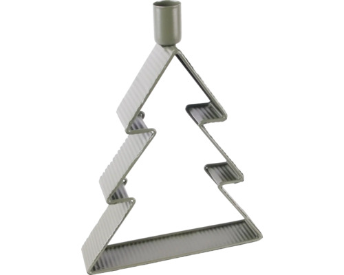 Ljusstake av räfflad metall i form av en julgran, grå, för ett kronljus.