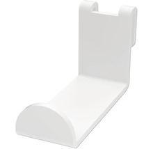 Vit plastkrok för radiator, L-formad med rundad spets.