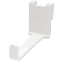 Vit plastkrok för radiator för upphängning av handdukar.