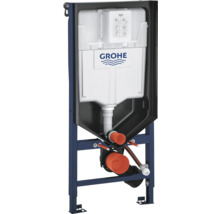 Grohe fixtur för vägghängd toalett med inbyggd spolcistern, metallram och Grohe Logo.