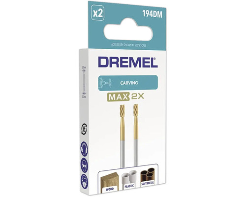 Dremel höghastighetsfräs 194DM Max, 2 styck, för trä, plast och mjuk metall, 3,2 millimeter fäste.