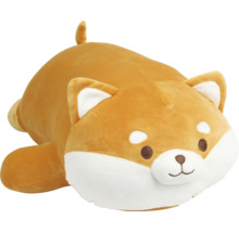 Gosedjur Shiba Inu liggande, mjukt mjukisdjur hund i brunt och vitt.