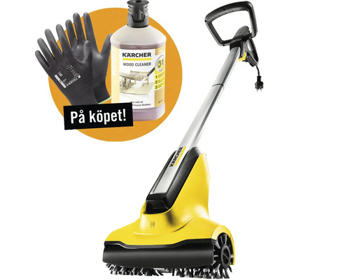 Kärcher terrastvätt med roterande borstar inklusive trärengöring och arbetshandskar