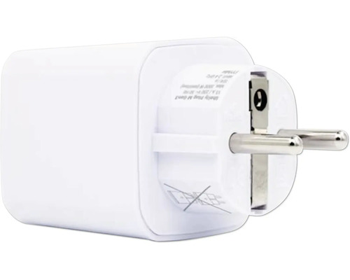 Vit smart kontakt Shelly Plug M Gen3 med Schuko-stickpropp.
