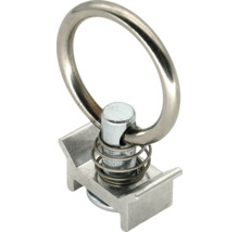 Surrningsfäste för skenor med ring i metall, fjäderbelastad för lastsäkring.