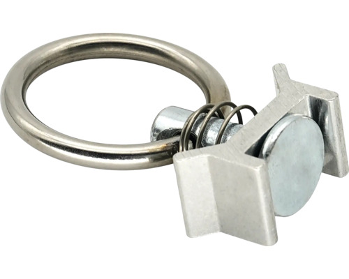 Single stud fitting med ring för lastsäkringsskena av metall för lastsäkring.