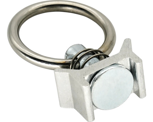 Single stud fitting med ring i förzinkat stål för surrningsskenor.