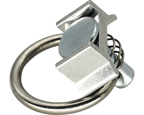 Single stud fitting för surrningsskenor med ring av metall, för lastsäkring.