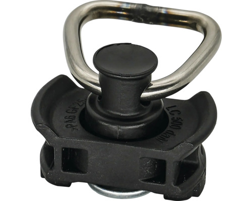 Single stud fitting för surrningsskenor av plast och metall för lastsäkring.