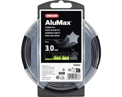 Oregon AluMax trimmerlina med stjärnformat profil, 3,0 millimeter tjocklek och 15 meter längd.