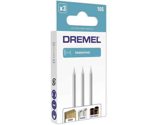 Dremel gravyrfräs 105 i 3-pack för trä, plast och mjuk metall med en diameter på 0,8 millimeter.