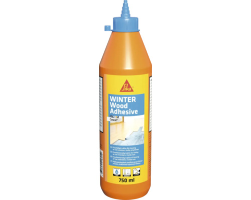 Sika Winter Wood Adhesive trälim i 750 milliliters flaska, frostbeständigt ner till minus 10 grader för inomhusbruk.