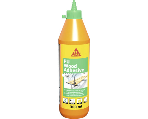 Orange Sika PU Trälim Cascol 300 milliliter flaska, hållfasthetsklass D4, fukttålig, för inomhus- och utomhusbruk.