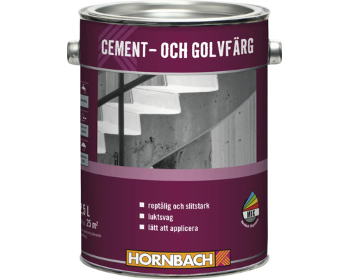 Hornbach cement- och golvfärg, 2,5 liter, reptålig, slitstark, luktsvag, för circa 25 kvadratmeter, brytbar färg, Hornbach Logo.