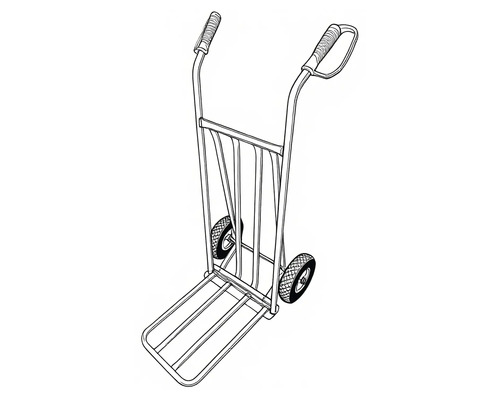 Magasinkärra i metall med två hjul och handtag.
