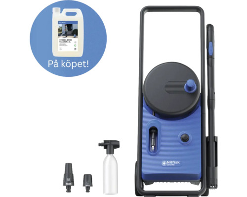 Nilfisk Core 140 högtryckstvätt med tillbehör och gratis 2,5 liter sten- och trärent.