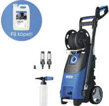 Nilfisk högtryckstvätt Premium 200 med tillbehör som munstycken, skumspruta och Nilfisk sten- och trärent på köpet.