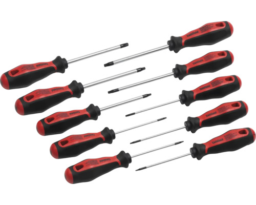 10-delars Pattfield Torx-skruvmejselsats med ergonomiska handtag.