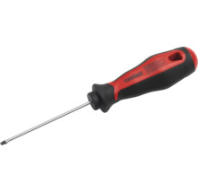 Pattfield spårskruvmejsel med ergonomiskt grepp och stålskaft.