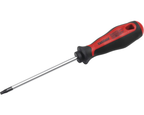 Pattfield Torx-skruvmejsel med svart-rött ergonomiskt handtag och stålklinga.