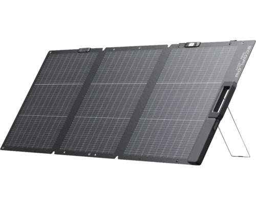 EcoFlow vikbar solpanel med tre segment och integrerat stativ.