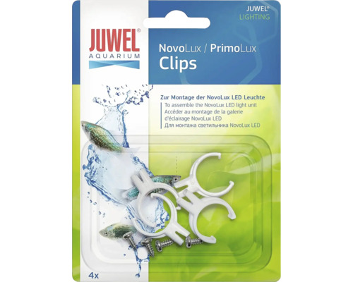 Juwel NovoLux och PrimoLux clips för montering av LED-lampa i akvariet, 4 vita plastclips inklusive skruvar.