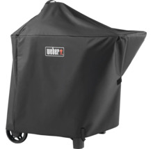Svart Weber grillöverdrag för grillvagn med Weber logo, väderbeständigt material.