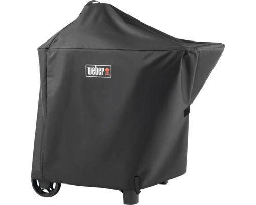 Svart Weber grillöverdrag för grillvagn med Weber logo, väderbeständigt material.