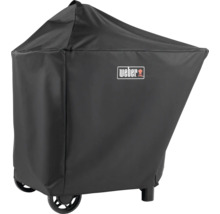 Svart Weber grillöverdrag av väderbeständigt material med Weber Logo.