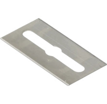 Rektangulär metallplatta med en avlång slits och en cirkulär ursparning i mitten.