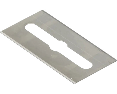 Rektangulär metallplatta med en avlång slits och en cirkulär ursparning i mitten.