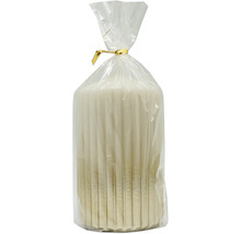 Vita antikljus i transparent plastförpackning med guldfärgad förslutning.