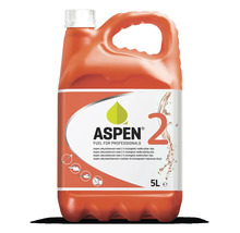 Aspen 2 alkylatbensin för tvåtaktsmotorer i 5 liters dunk med 2 procent biologiskt nedbrytbar olja.