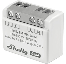 Shelly EM Mini Gen4 WiFi-energimätare med skruvplintar för 110 till 240 Volt och maximalt 16 Ampere.