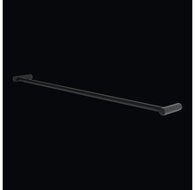 Svart handduksstång i metall med rund minimalistisk form.
