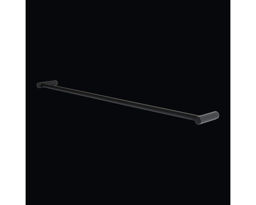 Svart handduksstång i metall med rund minimalistisk form.