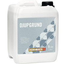 Hornbach djupgrund vattenlöslig i 5 liters dunk för inomhusbruk och utomhusbruk räcker till circa 30 kvadratmeter. Hornbach Logo.