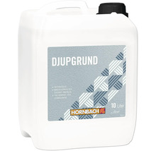 Hornbach djupgrund, 10 liters dunk, för inomhus och utomhus, vattenlöslig, binder porösa och sugande underlag, räcker till circa 60 kvadratmeter.