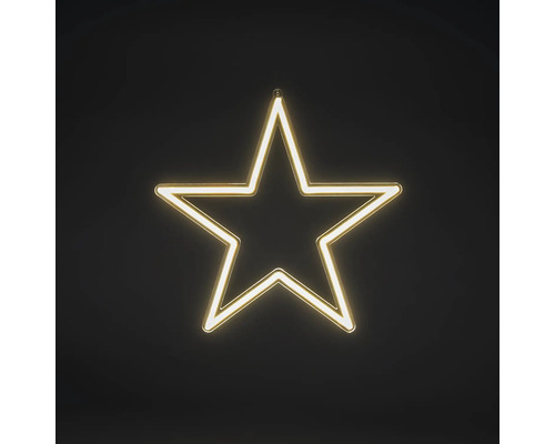 Lysande LED-stjärna i neon-look med varmvitt ljus för väggmontering eller upphängning.