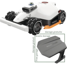 Mammotion robotgräsklippare med gratis garage, fyrhjulsdrift och sensorer för navigering.