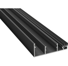 Aluminiumprofil för skjutdörrar med flera styrskenor och en integrerad gummitätning.