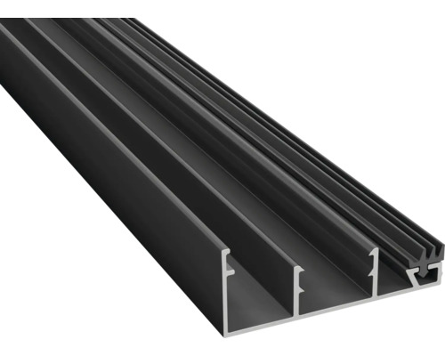 Aluminiumprofil för skjutdörrar med flera styrskenor och en integrerad gummitätning.